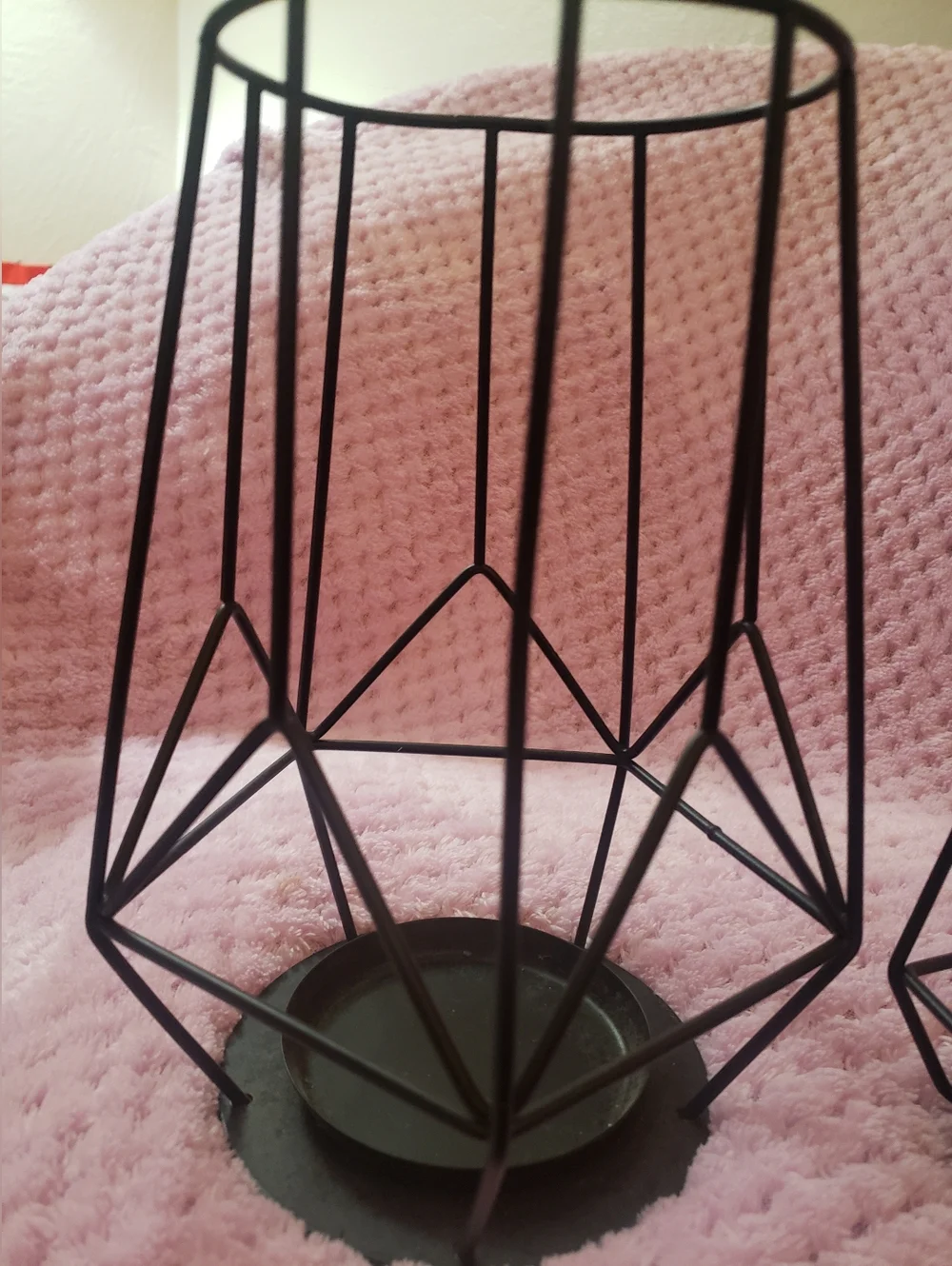 NWOT IKEA PÄRLBAND Black Geometric Wire Candle Holder Set of 2 Large & Small
